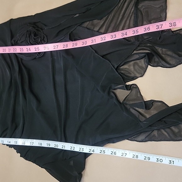 SHEIN Size S (4) Black Asymmetrical Hem Ruched Bodycon Rosette Embellished Dress - Picture 13 of 15